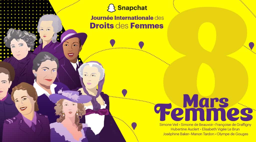 Snapchat va faire apparaître sur les écrans des statues de femmes emblématiques, comme Simone Veil, aux côtés de monuments réels dédiés aux hommes célèbres, à partir du 8 mars. © Snapchat