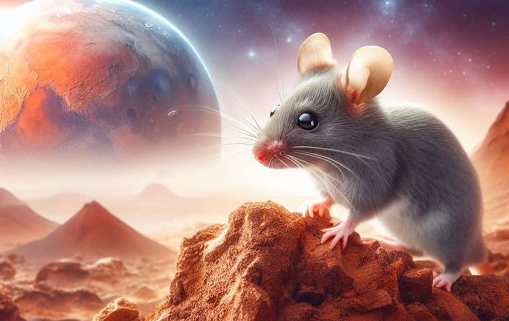 Les souris dont nous parlent les chercheurs de l’université du Nebraska (États-Unis) vivent sur Terre, mais dans des conditions qui ressemblent à s’y méprendre à celles qui règnent sur la planète Mars. © Généré avec l’IA, Créateur d’image DALL-E 3, Microsoft Bing