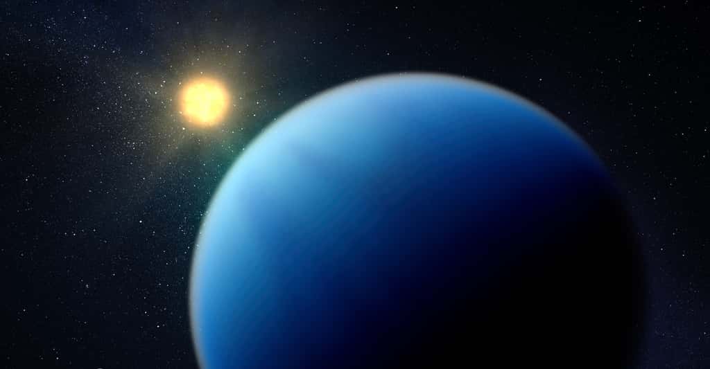 TOI-421 b – ici en vue d’artiste – est une exoplanète en orbite autour d’une étoile semblable au Soleil. Une sous-Neptune dans l’atmosphère de laquelle des astronomes de l’université du Maryland (États-Unis) viennent d’identifier quelques éléments chimiques. Parmi lesquels, beaucoup d’hydrogène. © Nasa, ESA, CSA, Dani Player (STScI)