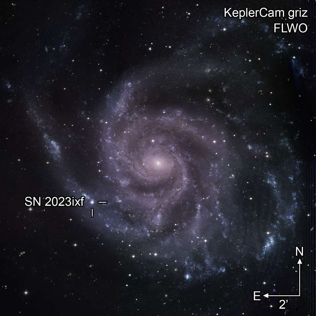 La supernova SN 2023ixf dans la galaxie M101, la galaxie du Moulinet, dans la constellation de la Grande Ourse. © S. Gomez, STScl 