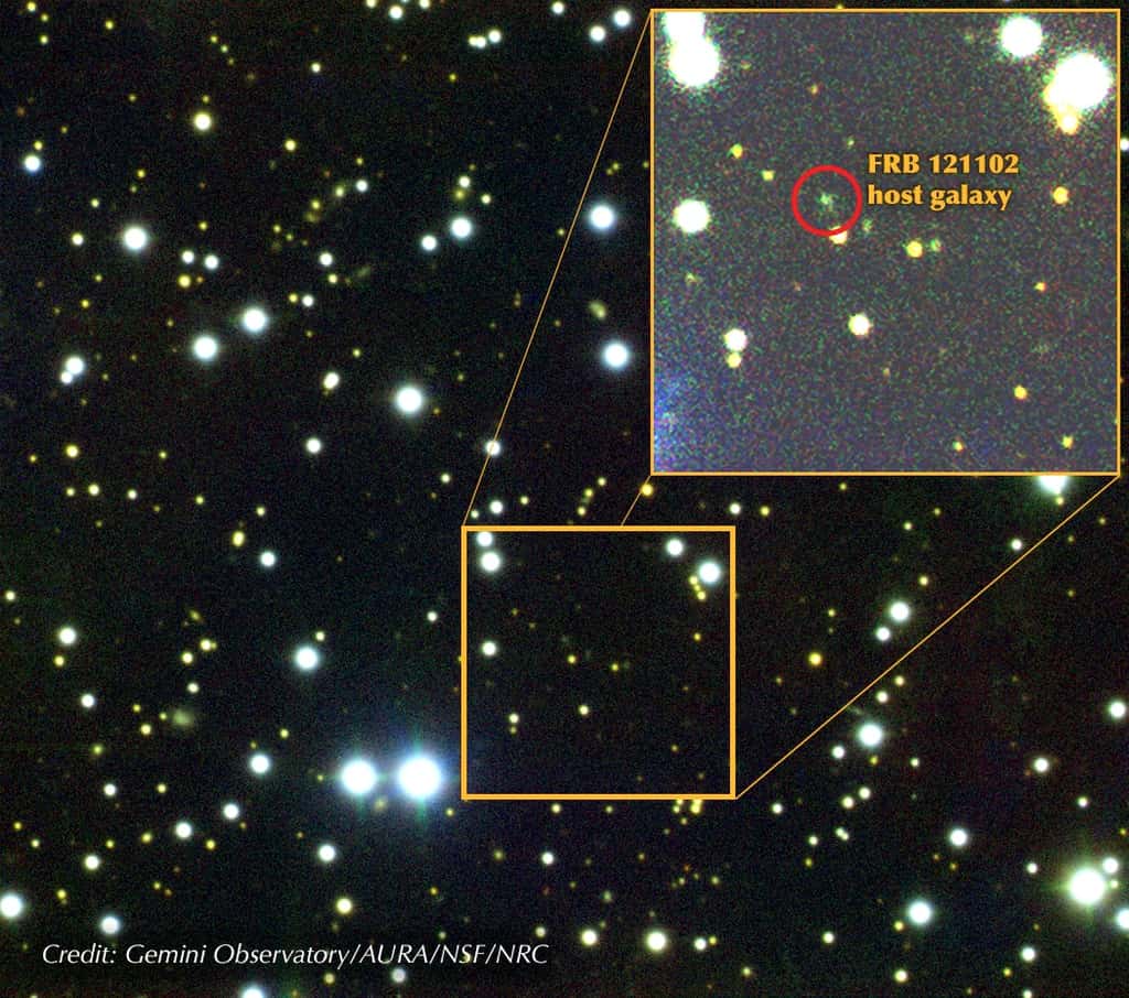 Le télescope Gemini North a finalement permis de débusquer dans le visible la contrepartie du sursaut radio rapide FRB 121102. © <em>Gemini Observatory</em>, AURA, NSF, NRC