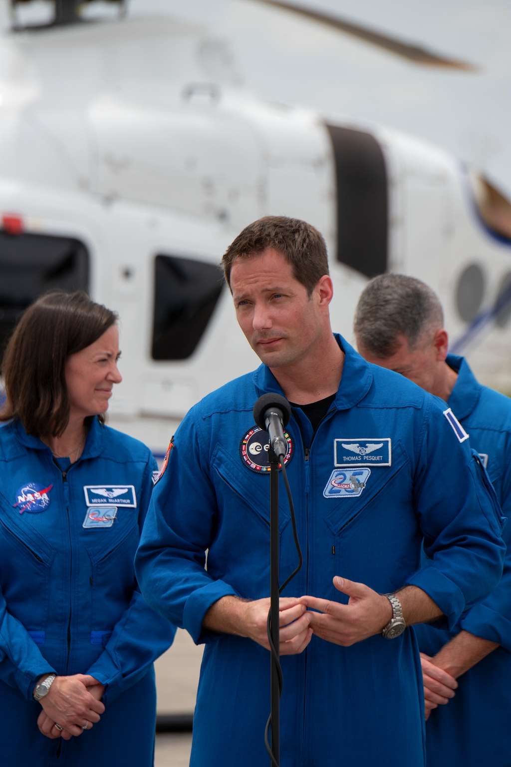 Thomas Pesquet à son arrivée au Centre spatial Kennedy, le 16 avril 2021. © S. Corvaja, ESA