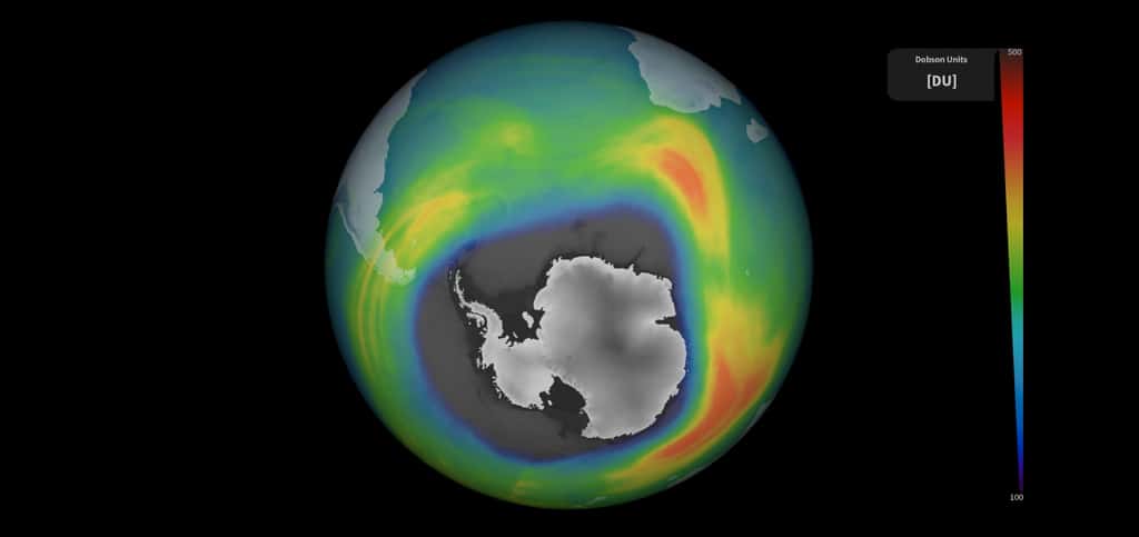 En septembre 2023, le trou dans la couche d’ozone au-dessus de l’Antarctique était particulièrement étendu. © ESA, DLR