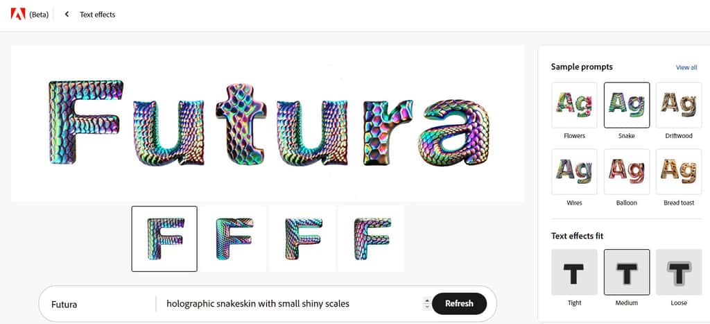 Le mot « Futura » représenté avec un effet « peau de serpent ». © Adobe