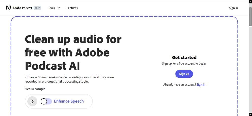 L’interface de Adobe Podcast AI. © Adobe