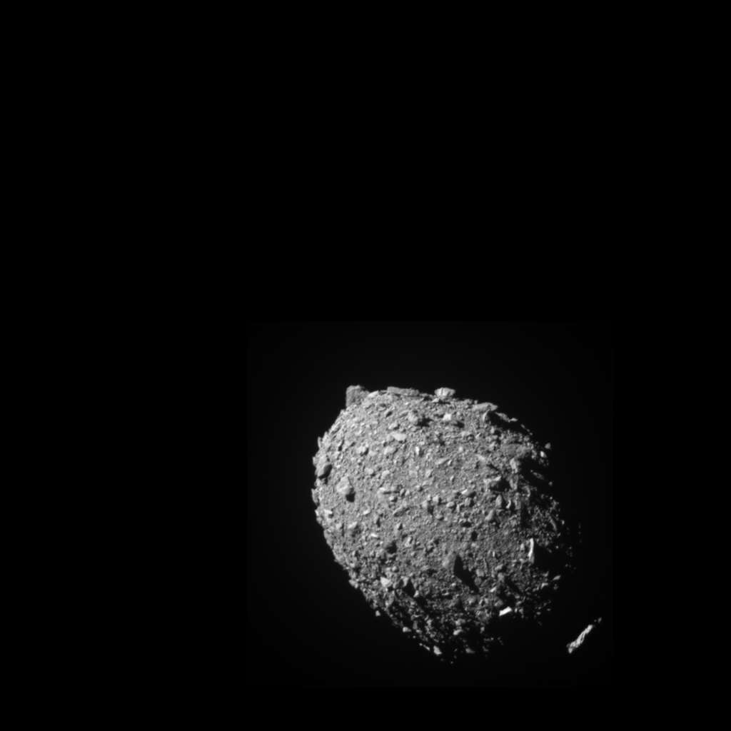 Le petit astéroïde Dimorphos, 11 secondes avant l'impact de la sonde Dart à sa surface. © Nasa, Johns Hopkins APL