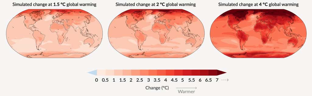 Variation simulée de la température annuelle moyenne (en Cº). © IPCC.
