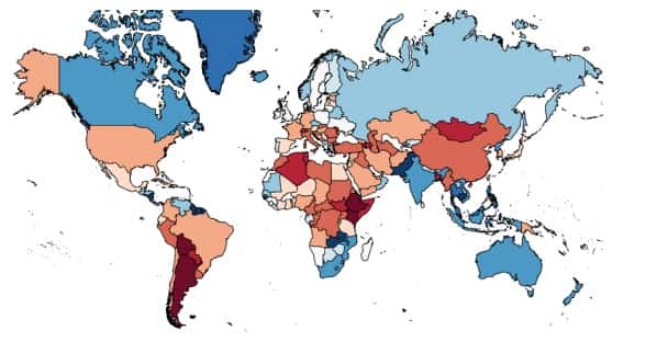 Les anomalies de précipitations dans le monde en 2022 : en rouge, les déficits ; en bleu, les excédents. © Global Water Monitor