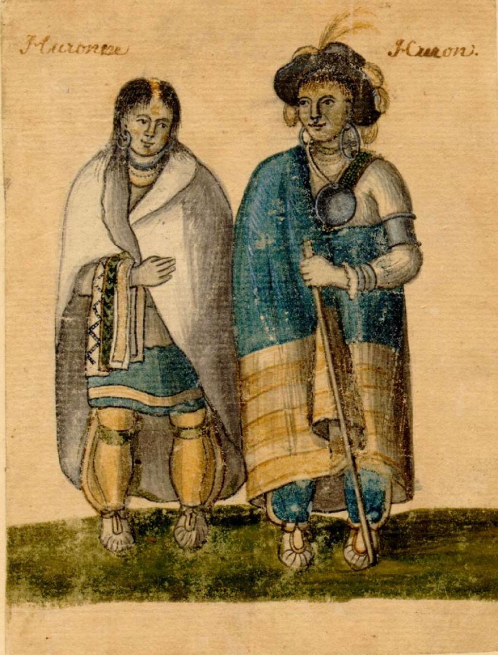 Couple d'indiens Hurons vers 1750. © Archives de la Ville de Montréal (Fonds BM7), domaine public.