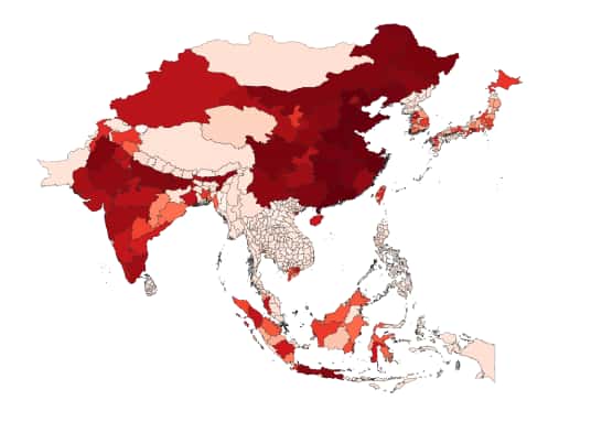  Les régions asiatiques les plus menacées d'ici 2050. © XDI