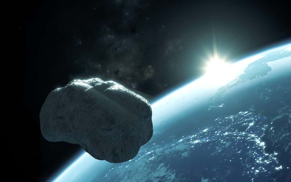 Une image d'artiste d'un astéroïde géocroiseur sur le point de chuter sur Terre. © Stephane Masclaux, Fotolia