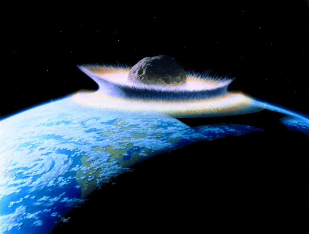 Dessin d'une collision entre un astéroïde et la Terre. © Don Davis, Nasa, DP