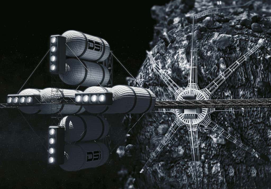 Étude conceptuelle d'une infrastructure minière sur un astéroïde. © <em>Deep Space Industries Inc</em>. 