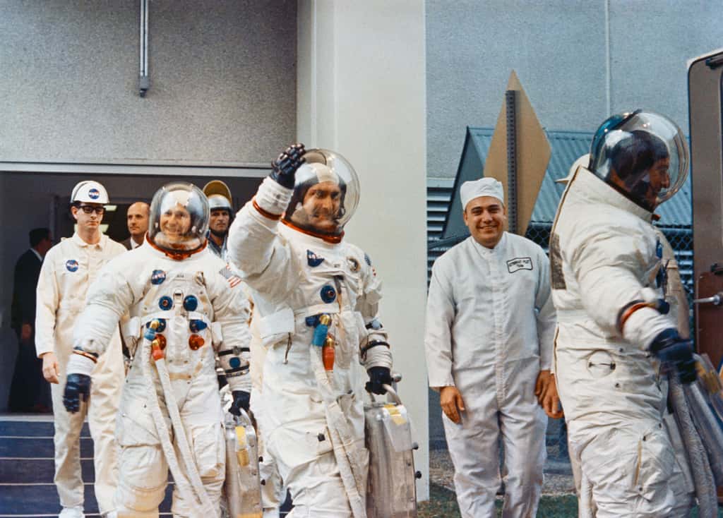 Alan Bean, Richard Gordon Jr. et Charles Conrad Jr., les trois astronautes de la mission Apollo 12, deuxième mission sur la Lune, en 1969. © Nasa