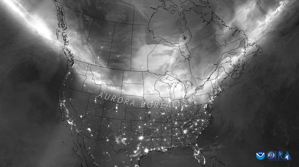 Les aurores boréales au-dessus de l'Amérique du Nord dans la nuit du 10 au 11 mai. © NOAA, CIRA