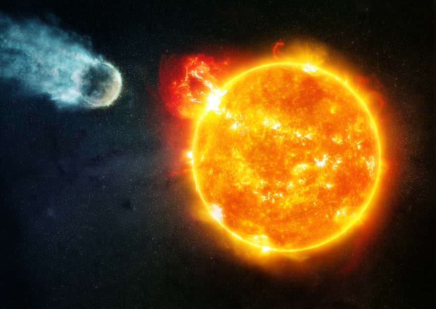L'étude, menée par Hubble et Chandra, montre qu'une naine rouge comme l'étoile de Barnard, âgée de 10 milliards d'années, bouscule son environnement de violentes éruptions environ 25 % de son temps. © Nasa, CXC, M. Weiss