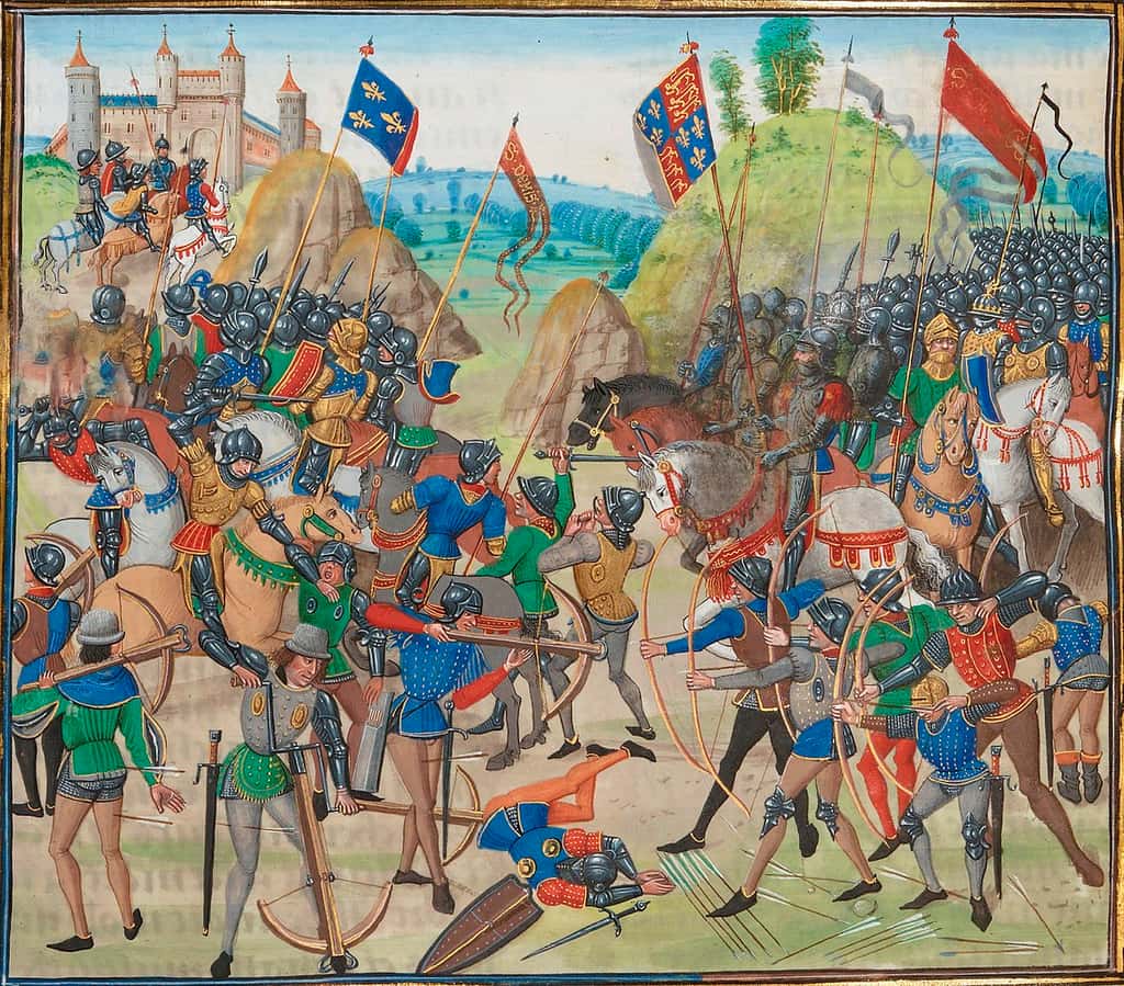Bataille de Crécy. Enluminure issue des <em>Chroniques</em> de Jean Froissart. © Wikimedia Commons, domaine public