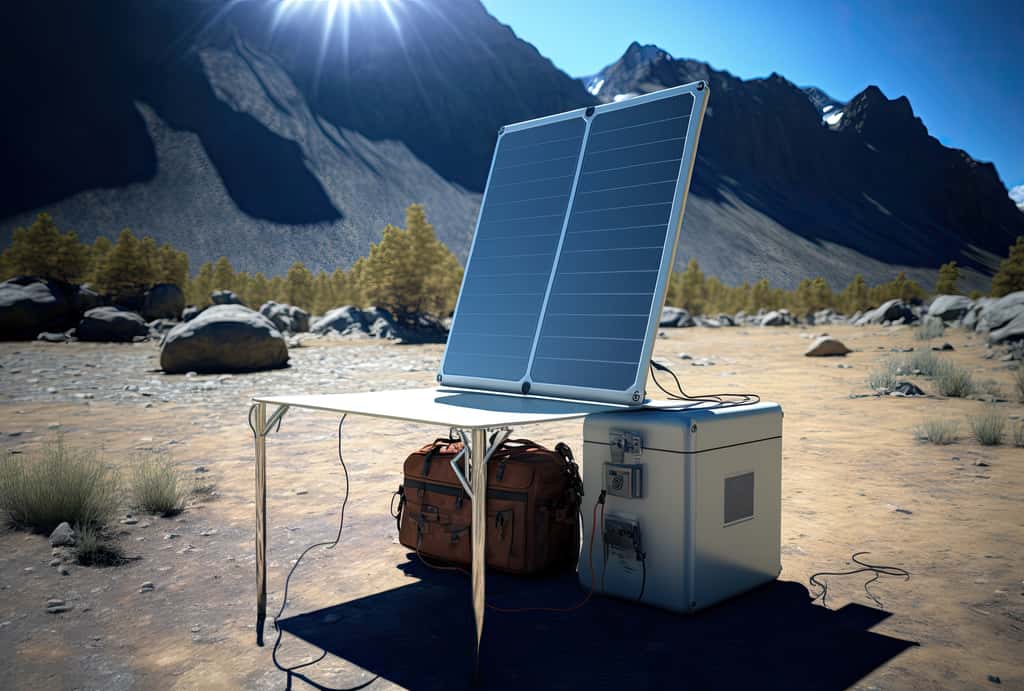Une batterie externe solaire portable permet de rester connecté en rechargeant smartphone, ordinateur portable... sans prise électrique à portée de main. © Friedbert, Adobe Stock