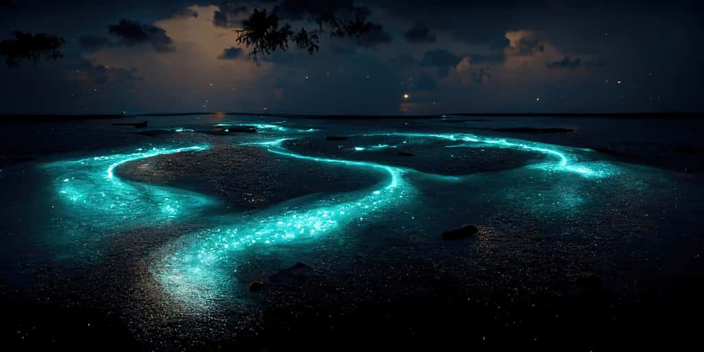 De la bioluminescence près des Maldives. © Declan Hillman, Adobe Stock