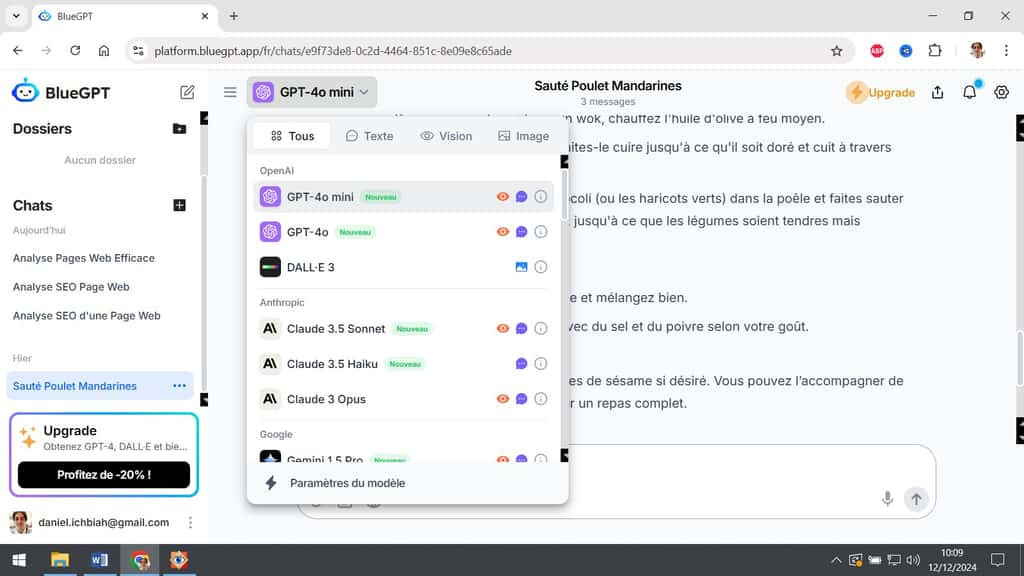 Avec BlueGPT, on peut changer de modèle d’IA à tout moment. © Blue GPT