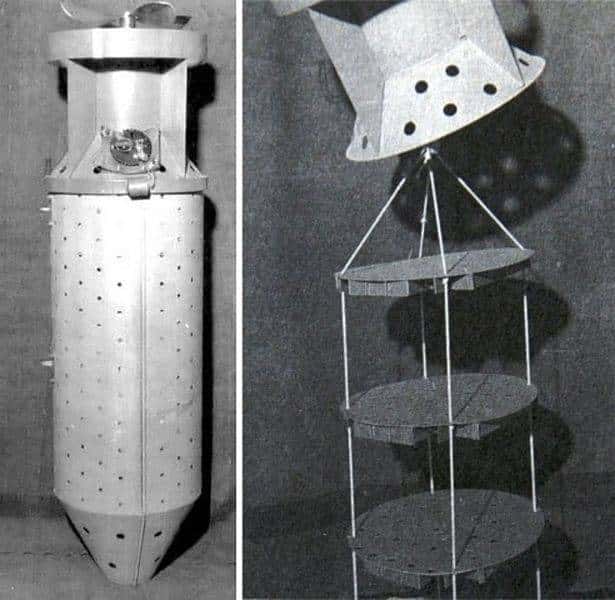 La bombe à chauve-souris, conçue par le docteur Adams. Les plateaux accueillent les petites bêtes dans de petits compartiments. © US Army