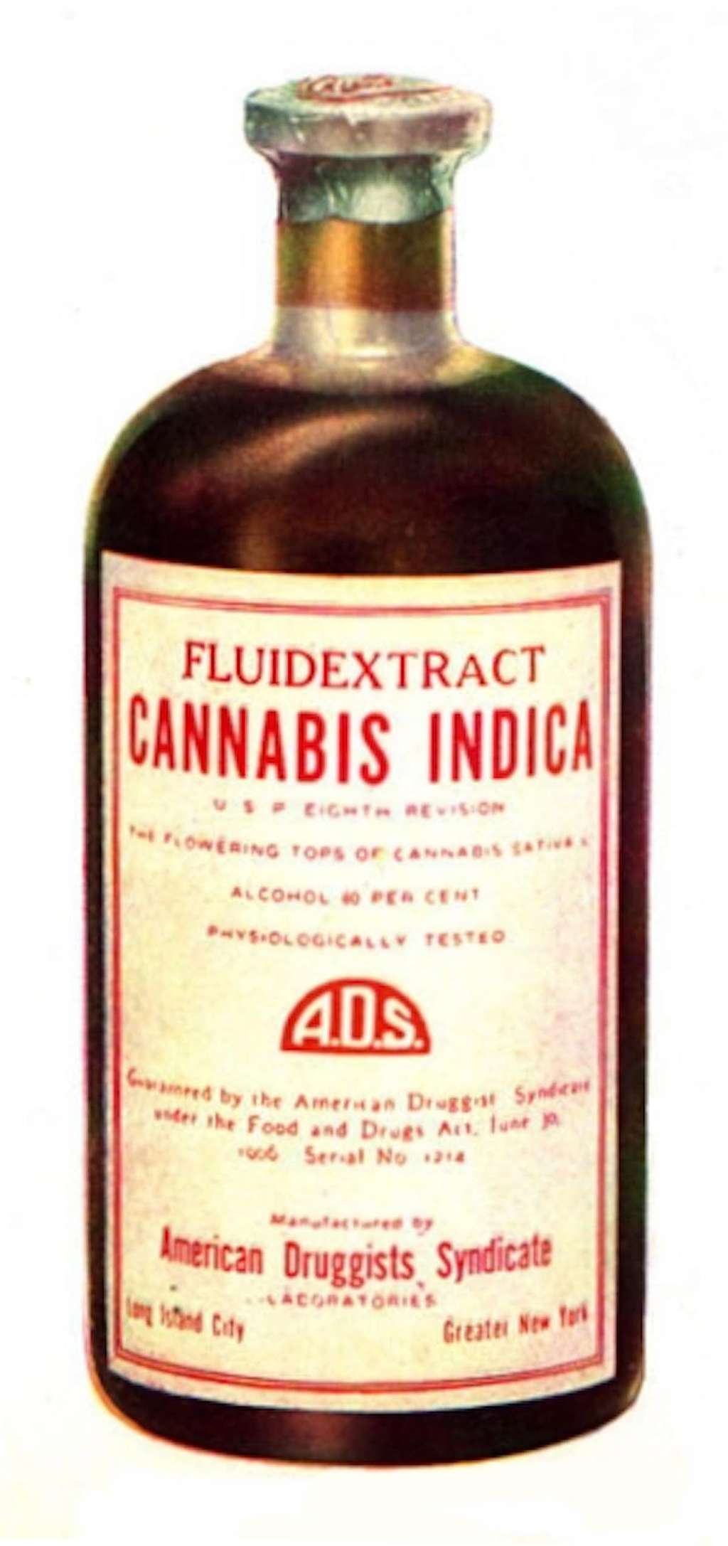 Bouteille d’extrait de <em>Cannabis Indica</em>. © Wikimedia Commons