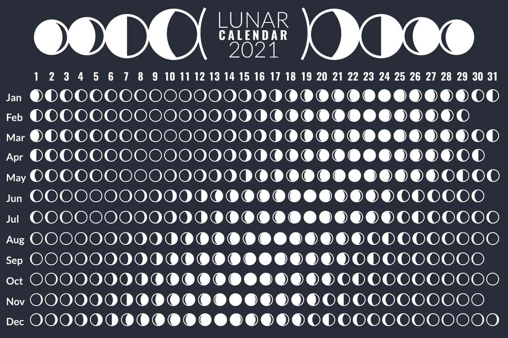 Les phases de la Lune en 2021. © YummyBuum, Adobe Stock