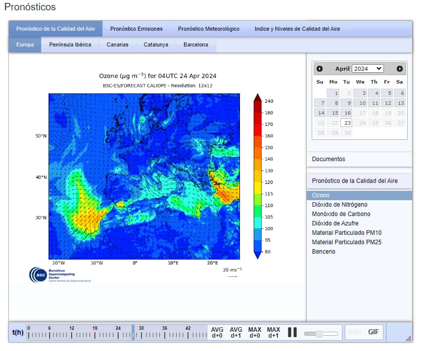Exemple de modélisation des prévisions de la pollution de l'air à l'ozone par le système Caliope © Caliope System