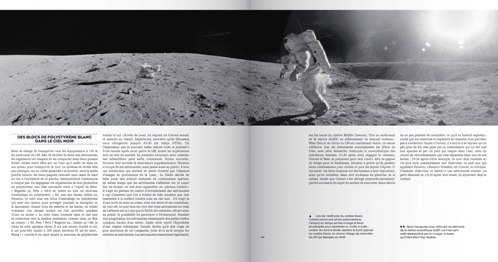 Des panoramas à couper le souffle, reconstitués par Olivier de Goursac à partir des photos prises sur la Lune, illustrent l'ouvrage <em>Apollo : l'histoire, les missions, les héros</em>. © Flammarion