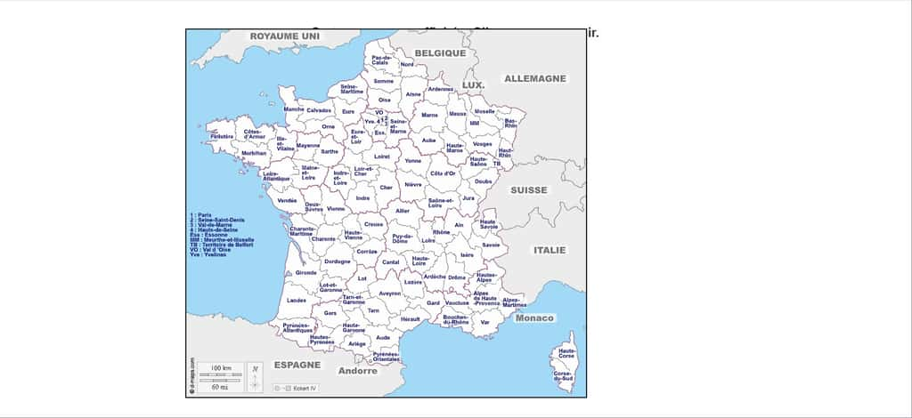 La carte est alors affichée avec les noms de département. © D. I.