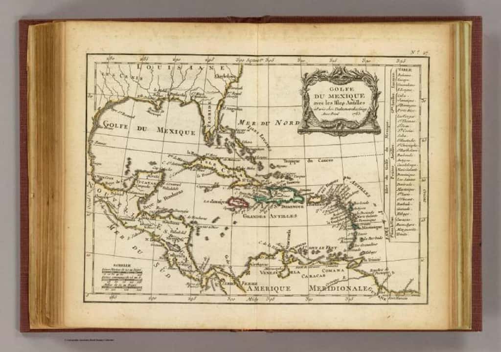 Carte du golfe du Mexique avec les îles des Antilles datée de 1783. Cartothèque du laboratoire Ceregmia, campus de Martinique Schœlcher. © Caribbean Atlas