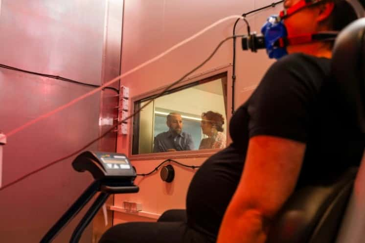 Un individu en phase de test dans la chambre du climat. © University of Sydney/Stefanie Zingsheim