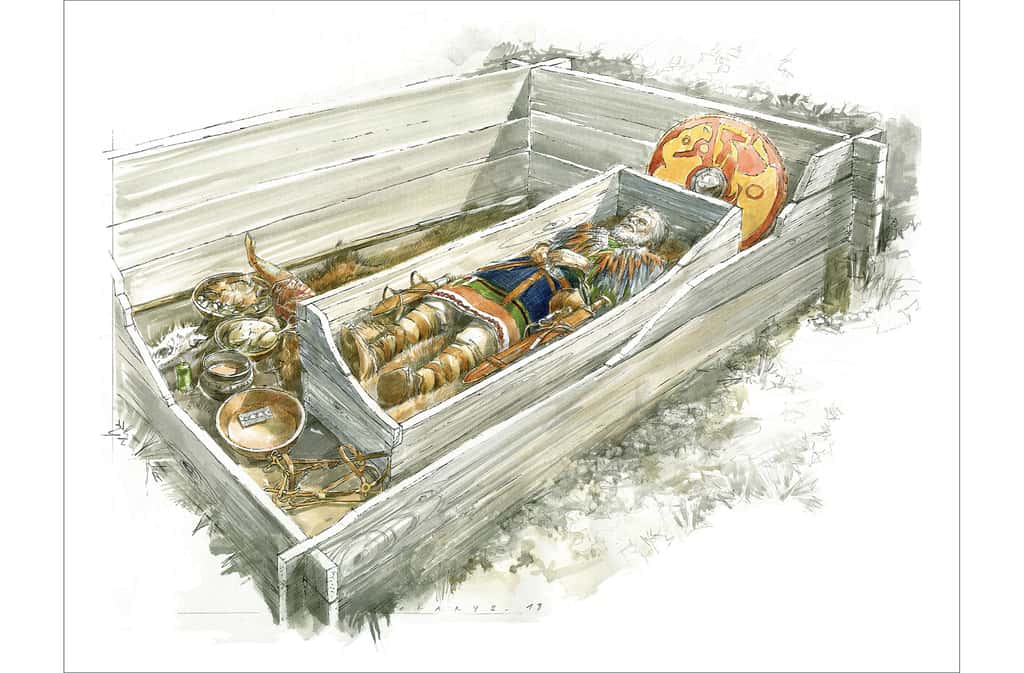 Reconstitution d'une chambre funéraire dans l'est de la France, au Moyen Âge. © B. Clarys, PCR espaces et pratiques funéraires en Alsace aux époques mérovingienne et carolingienne