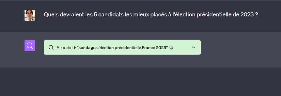 À la suite d'une erreur de frappe, nous avons demandé les résultats de l'élection présidentielle de 2023. ChatGPT a commencé à parcourir le Web et n'a même pas remarqué l'incohérence. © OpenAI