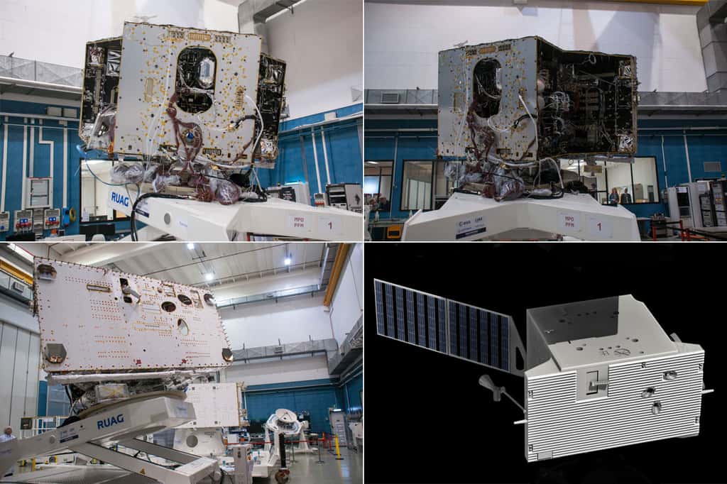 L’orbiteur de Mercure (MPO pour <em>Mercury Planet Orbiter</em>) qui porte les instruments européens d’observation vu dans l'usine de Thales à Cannes (juillet 2014). © Rémy Decourt