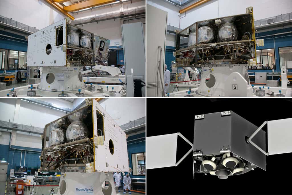 Le module de transfert (MTM pour <em>Mercury Transfer Module</em>), utilisé pour propulser le vaisseau pendant six ans et demi par le biais de la propulsion électrique vu dans l'usine de Thales à Cannes (juillet 2014). © Rémy Decourt