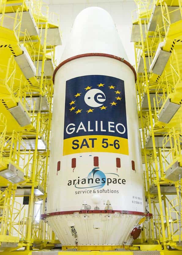 La coiffe du lanceur Soyouz avec à l'intérieur les deux satellites Galileo. © Esa, Cnes, Arianespace