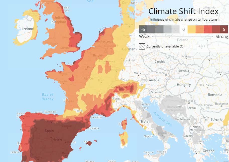 La carte <em>Climate Shift</em> de ce dimanche 25 juin 2023 pour la France. © Climate Central, <em>Climate Shift TM</em>
