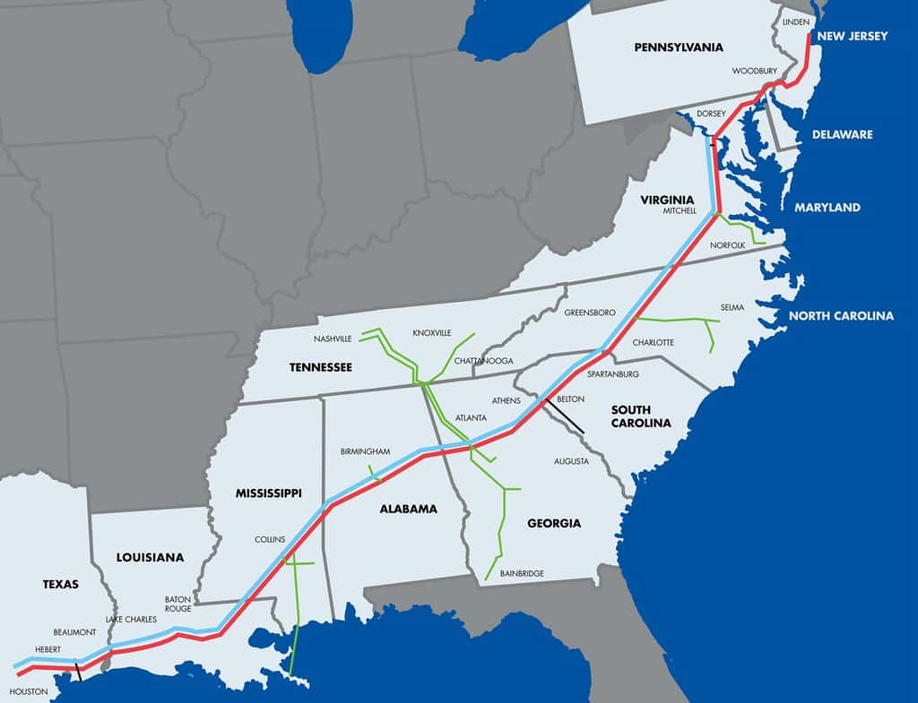 Colonial Pipeline Company relie les raffineries aux clients et aux marchés du sud et de l'est des États-Unis avec un réseau de pipelines qui s'étend sur plus de 8.800 km entre Houston, dans l'État du Texas, et Linden, au nord, dans le l'État du New Jersey. © Colonial Pipeline Company 