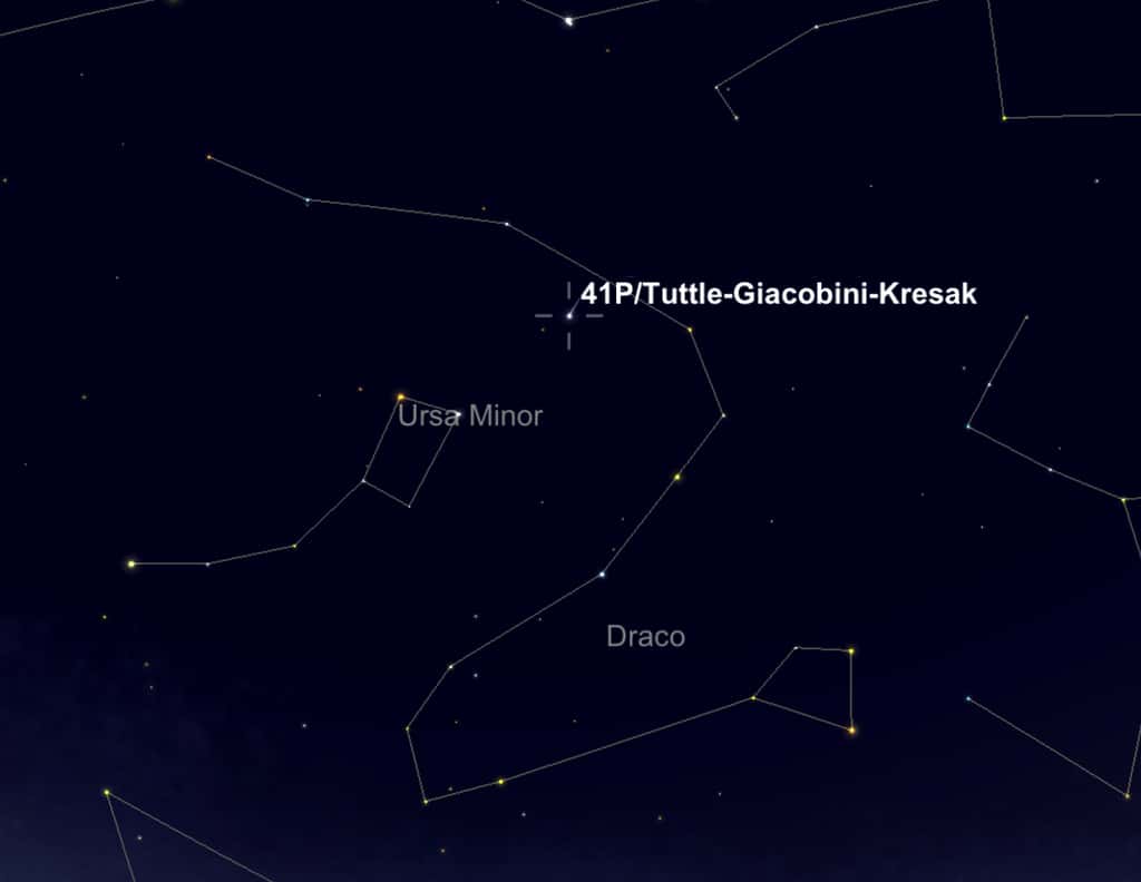 Position de la comète 41P/Tuttle-Giacobini-Kresák en fin de nuit, le 5 avril. © SkySafari