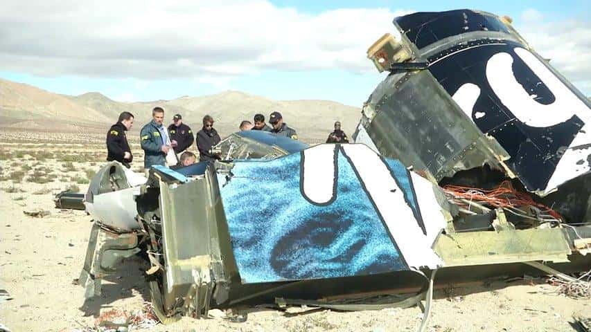 Le 31 octobre 2014, le SpaceShipTwo s'est écrasé dans le désert de Mojave, en Californie, faisant un mort et un blessé grave. © National Transportation Safety Board 
