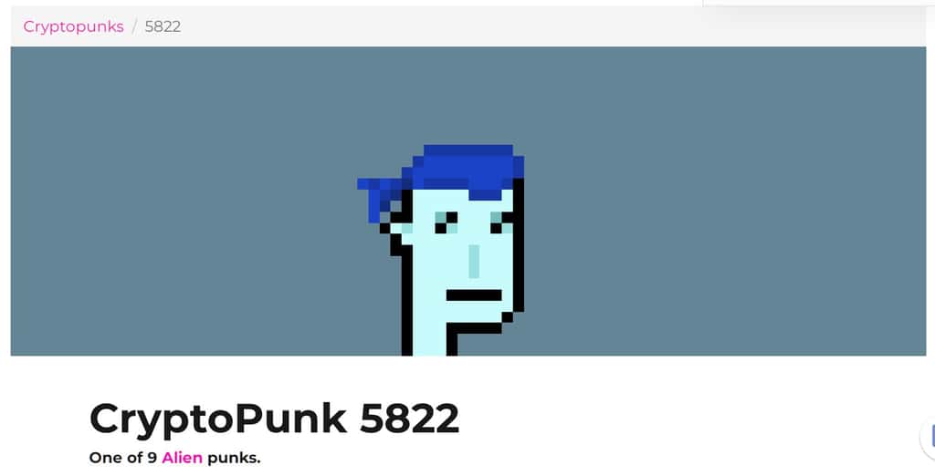 Le CryptoPunk de tous les records, le 5822, est un alien à la peau bleue qui porte un bandana. © Larva Labs