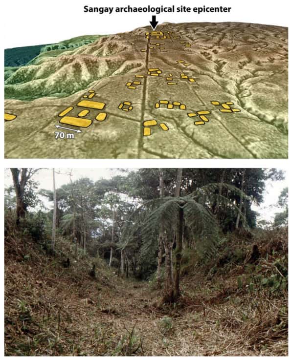 De larges et profondes routes creusées dans le sol relient les différents centres urbains de la vallée d'Upano. © Rostain et <em>al.</em>, 2024