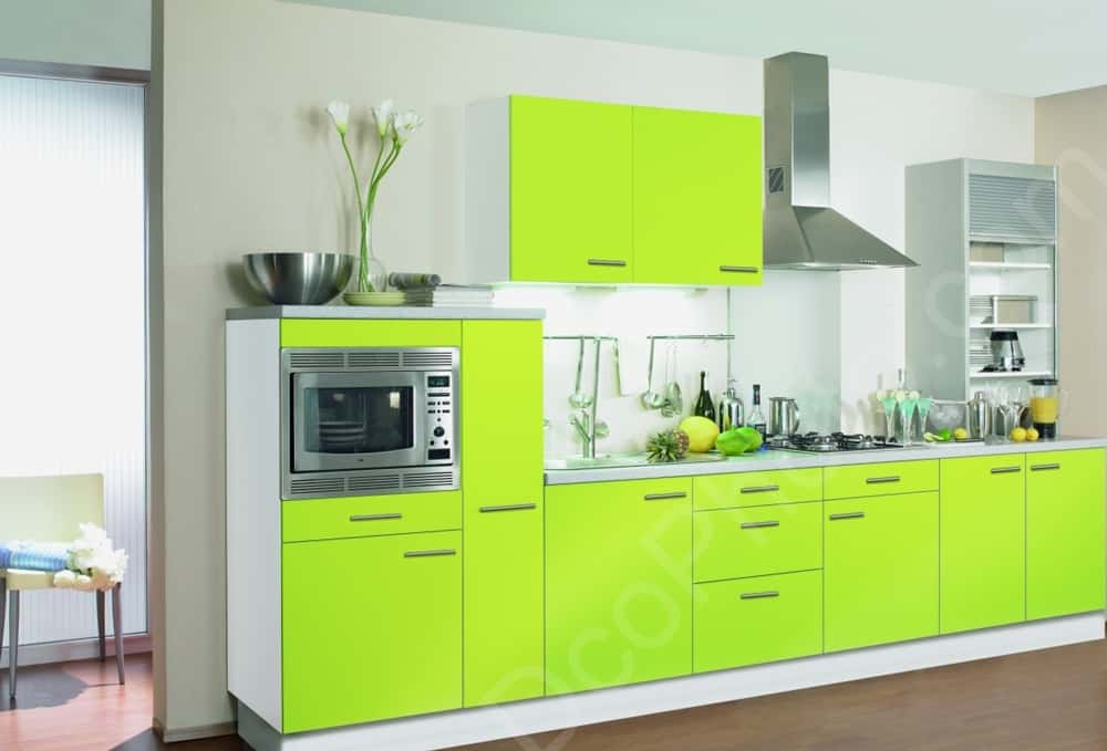 Une cuisine Hygena de couleur vert fluo