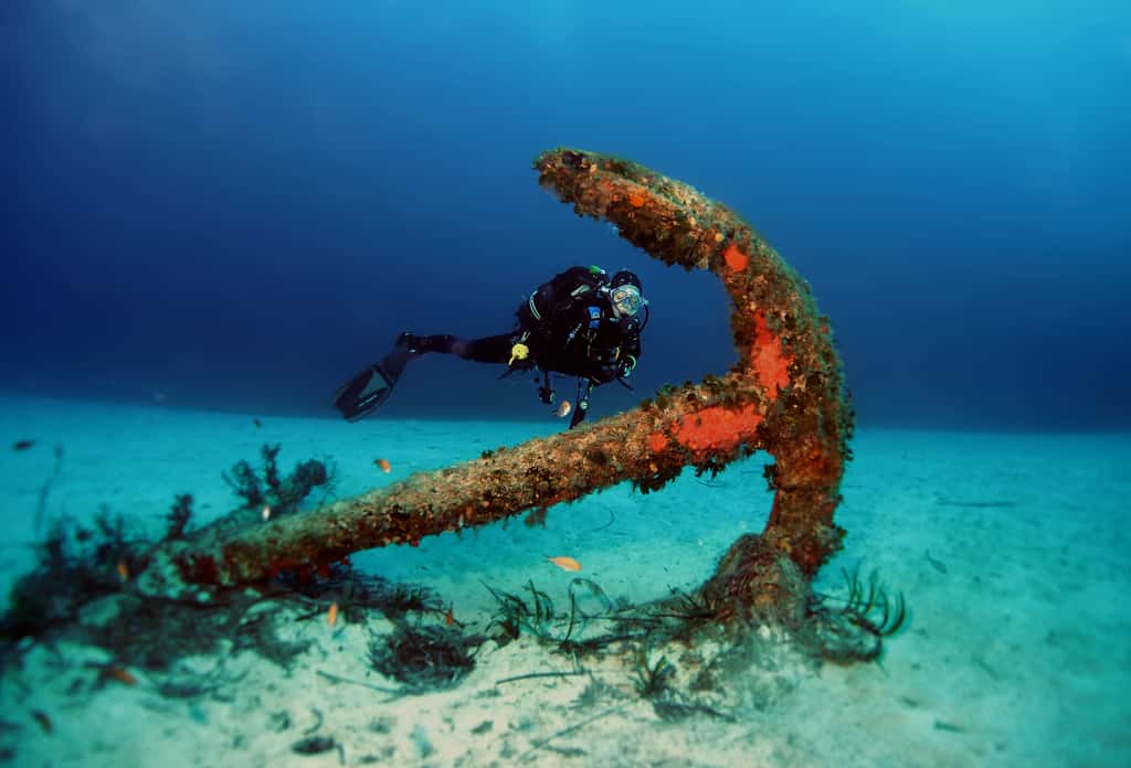 Les fonds marins regorgent de surprises. Ici, l'ancre du remorqueur Rozi. © David, Fotolia