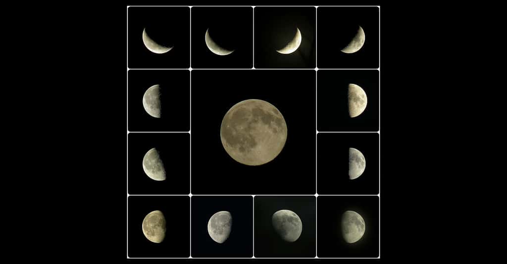 Les phases de la Lune, ici représentées, forment les mois terrestres. © OliBac, CC By 3.0