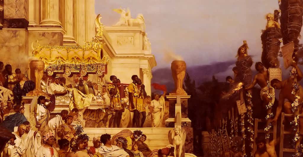 Le règne de l'empereur Néron est marqué par la persécution des chrétiens. Ici, un détail du tableau <em>Les torches de Néron</em> (1876), par Henryk Siemiradzki. © Bonhams, CCO