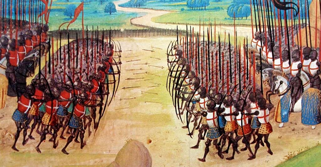La bataille d'Azincourt est la plus grave défaite française de la guerre de Cent Ans (1415). © Chroniques d’Enguerrand de Monstrelet,<em> Wikimedia Commons</em>, DP