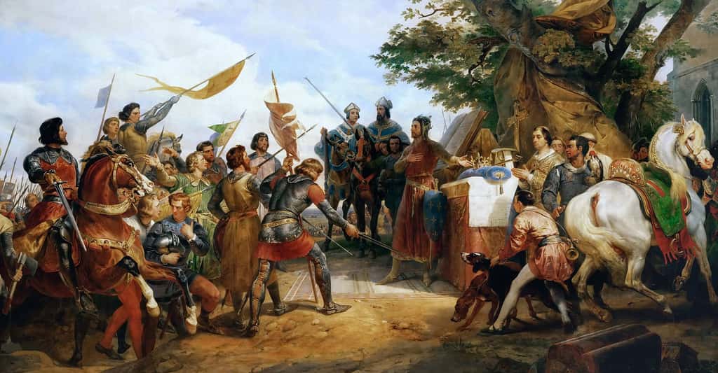 Représentation de la bataille de Bouvines gagnée par Philippe Auguste en 1214, soit plus d'un siècle avant le début de la guerre de Cent Ans. © PHGCOM, <em>Wikimedia Commons</em>, DP