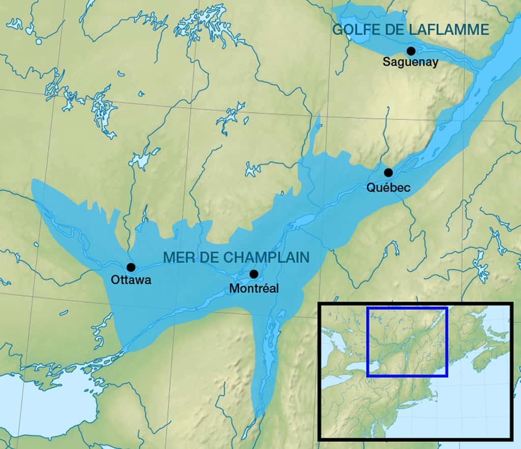 La mer de Champlain est une mer disparue qui couvrait les basses-terres du Saint-Laurent juste après la dernière glaciation. © Orbitale, cc by sa 3.0